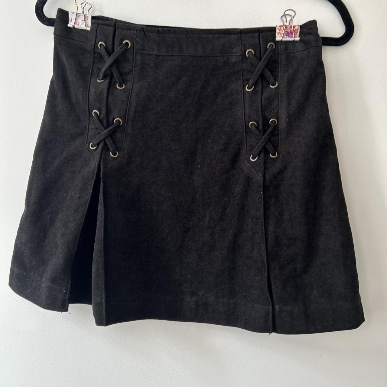 Black 90s corset skirt faux leather suede feeling... - Depop