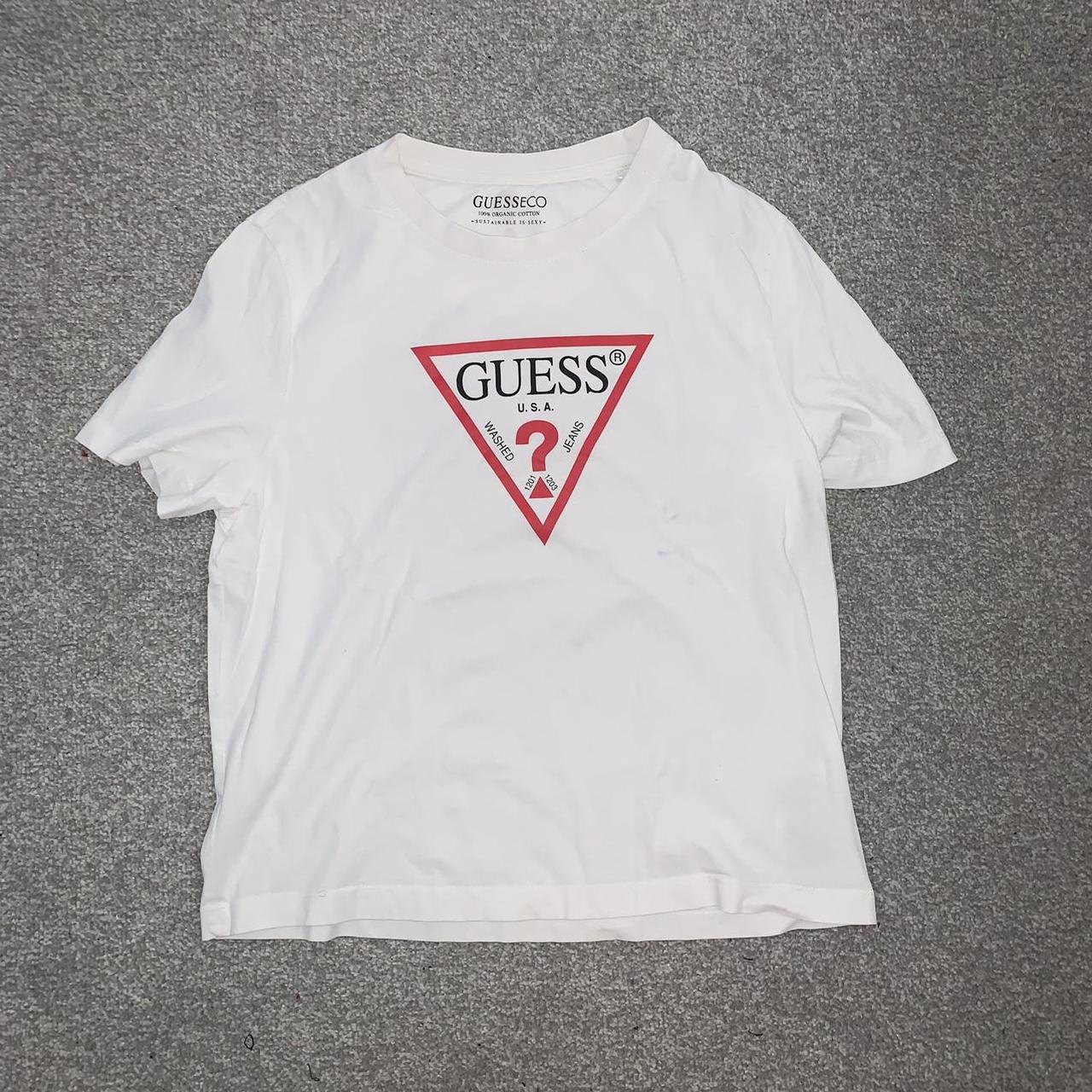 Guess Women's White and Red T-shirt | Depop