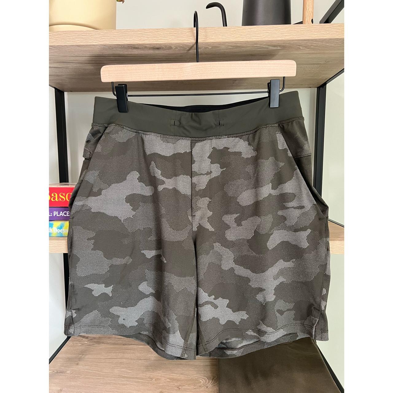 Lululemon green camo shorts. 7 inch inseam. Size... Depop