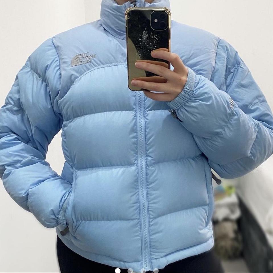 North face baby light blue long sleeved puffer Size Depop