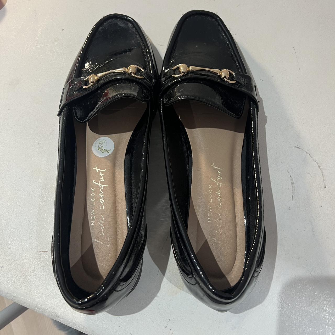 New look patent black loafer school office shoes... Depop