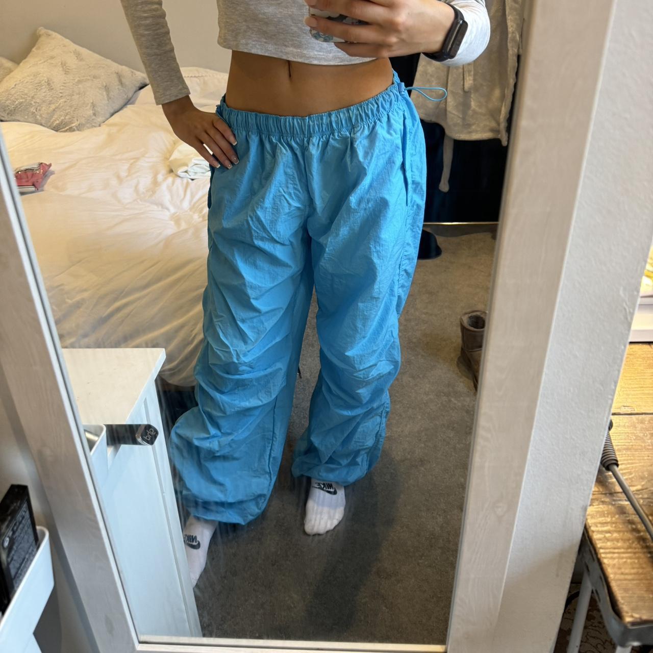 Bershka nylon parachute pants in blue