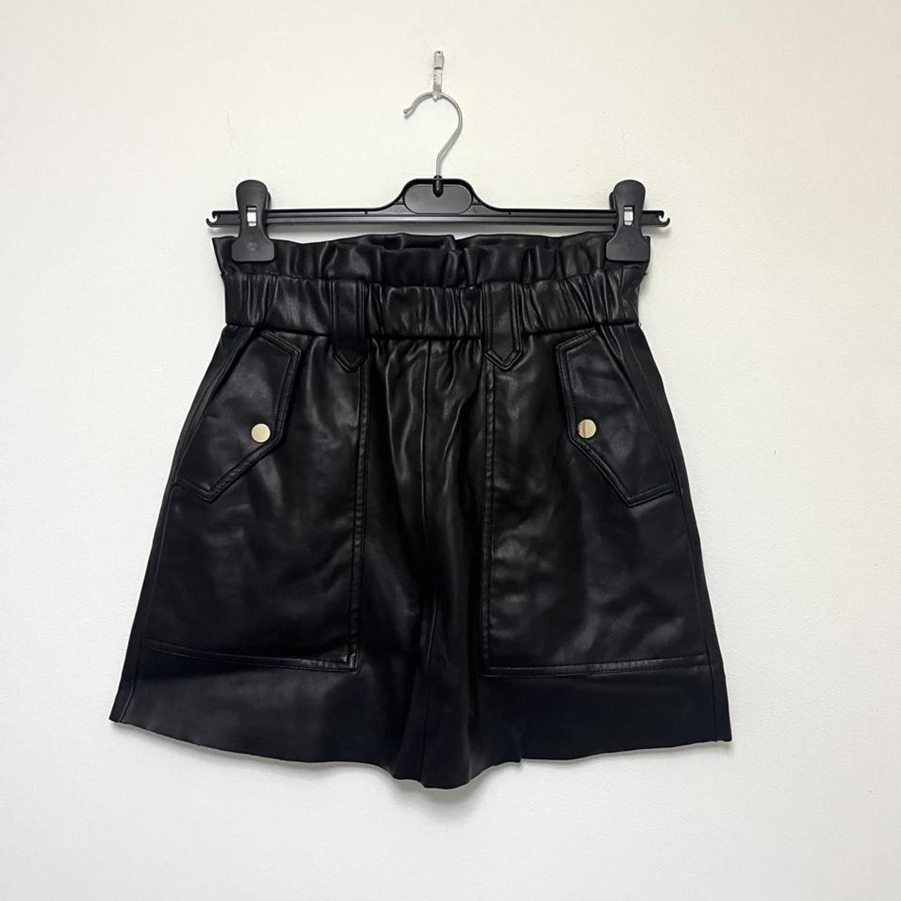 Zara Black Leather Gold Detail Shorts Size XS Depop