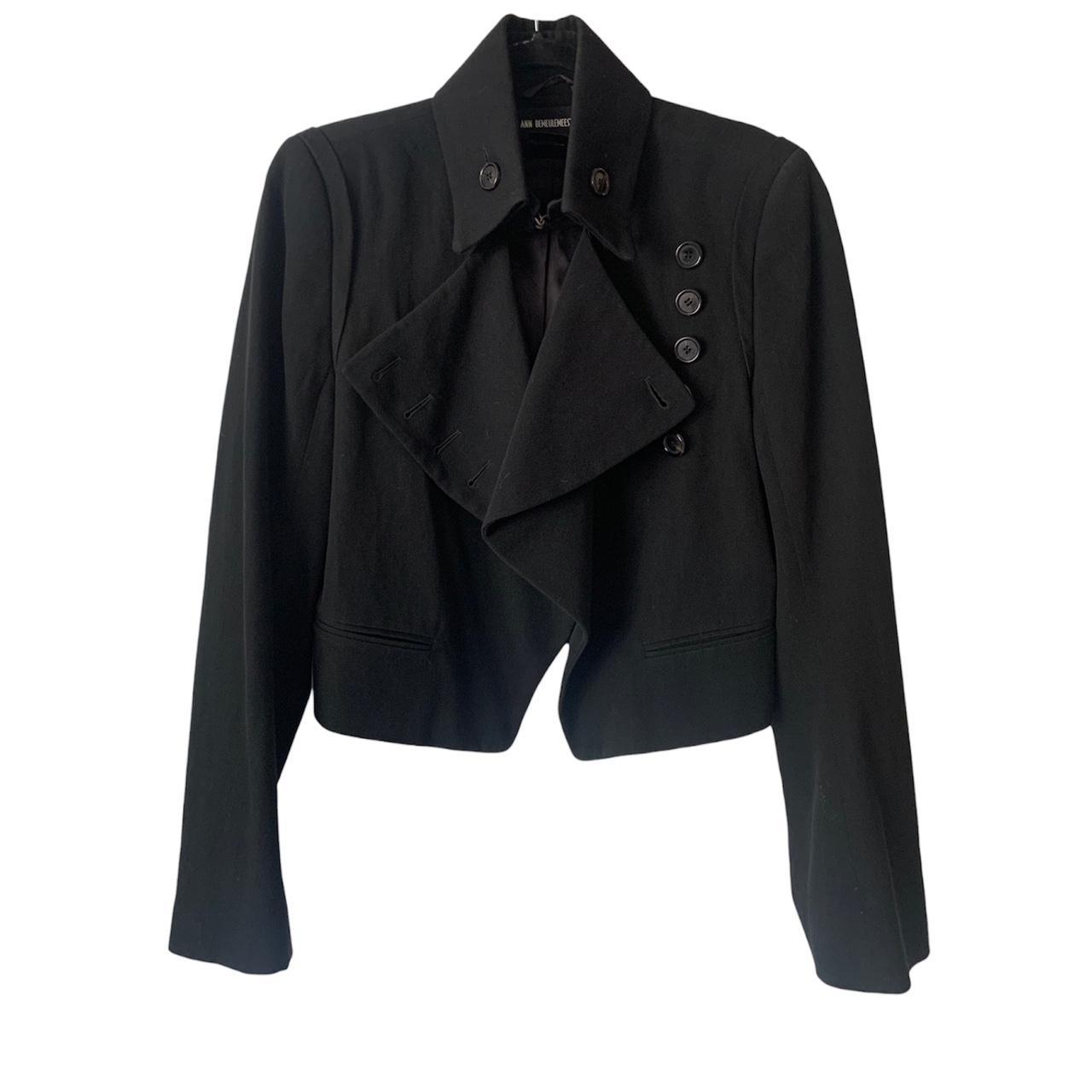 Ann Demeulemeester black leather jacket with asymmetric button