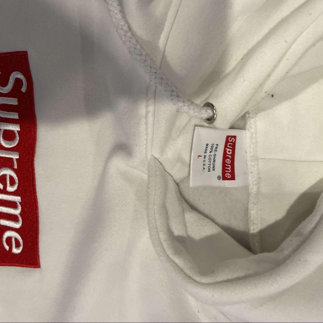 White Supreme hoodie with red box logo Size Large - Depop