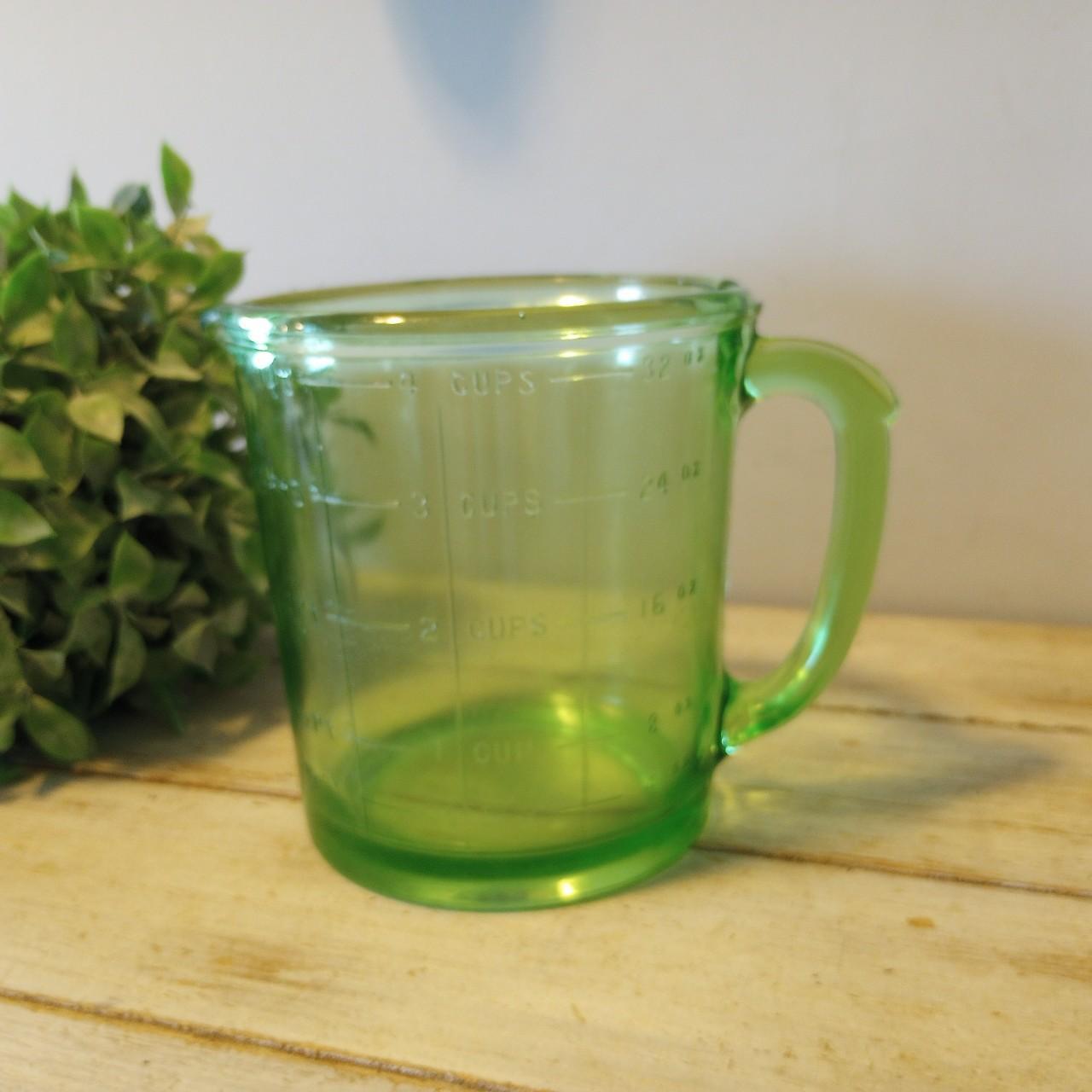 Two Hazel Atlas Green Depression Glass Measuring Cups