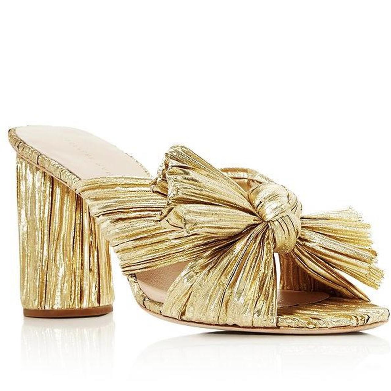 Loeffler randall penny 2025 pleated metallic slide sandals