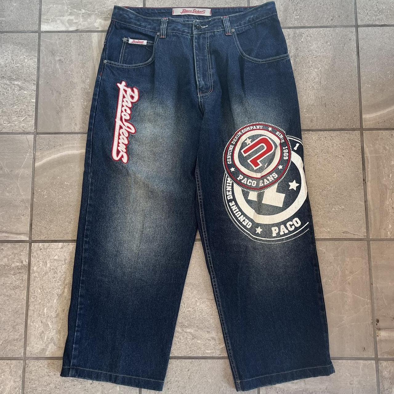 90s graphic wide leg baggy paco jeans ! Condition:... - Depop