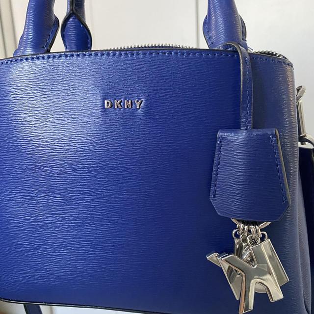 Dkny Monogrammed Leather Blue /brown Liz MD Flap Chain Shoulder Purse Bag -  DKNY bag - | Fash Brands