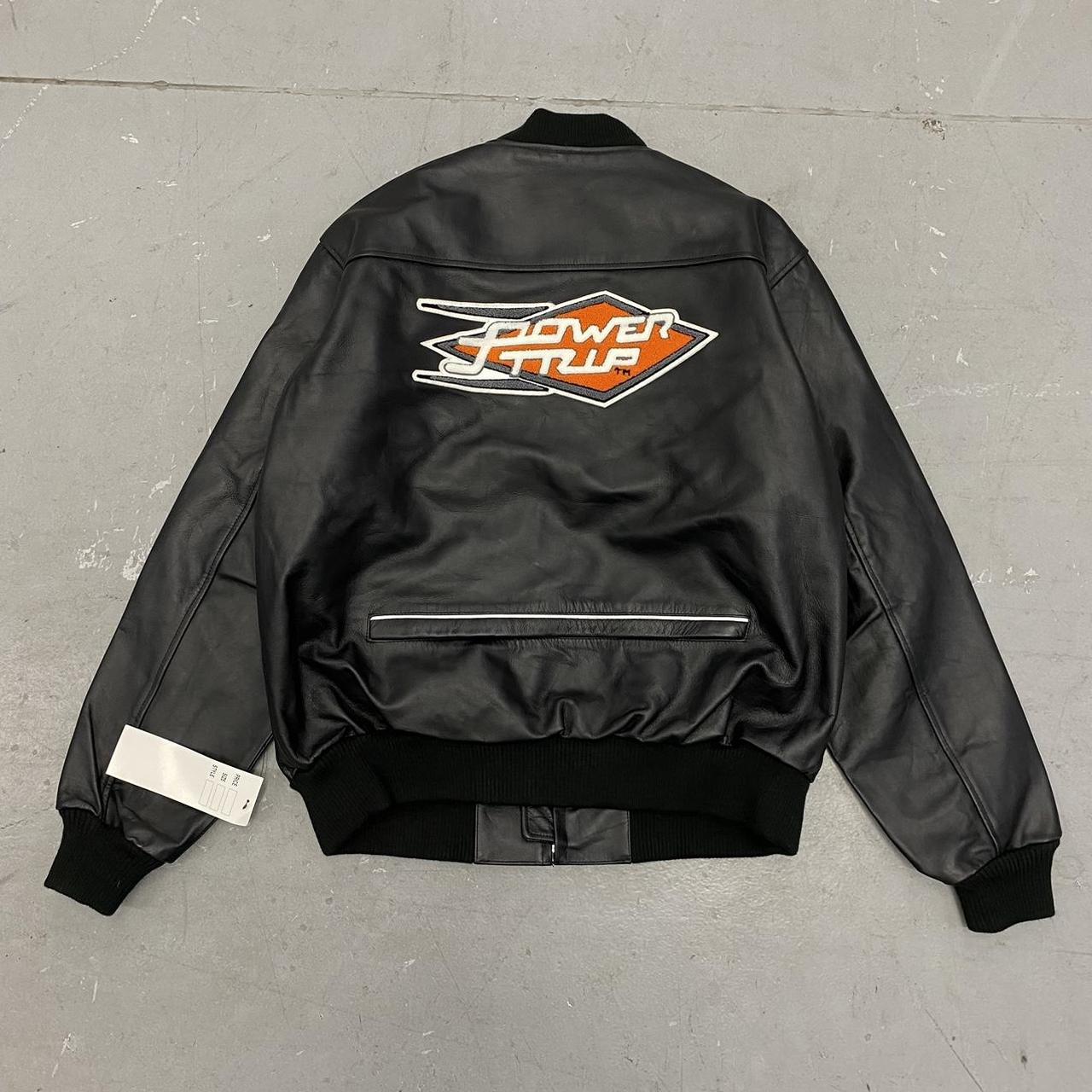 Vintage Y2K Power Trip Leather Bomber Biker Jacket. Depop