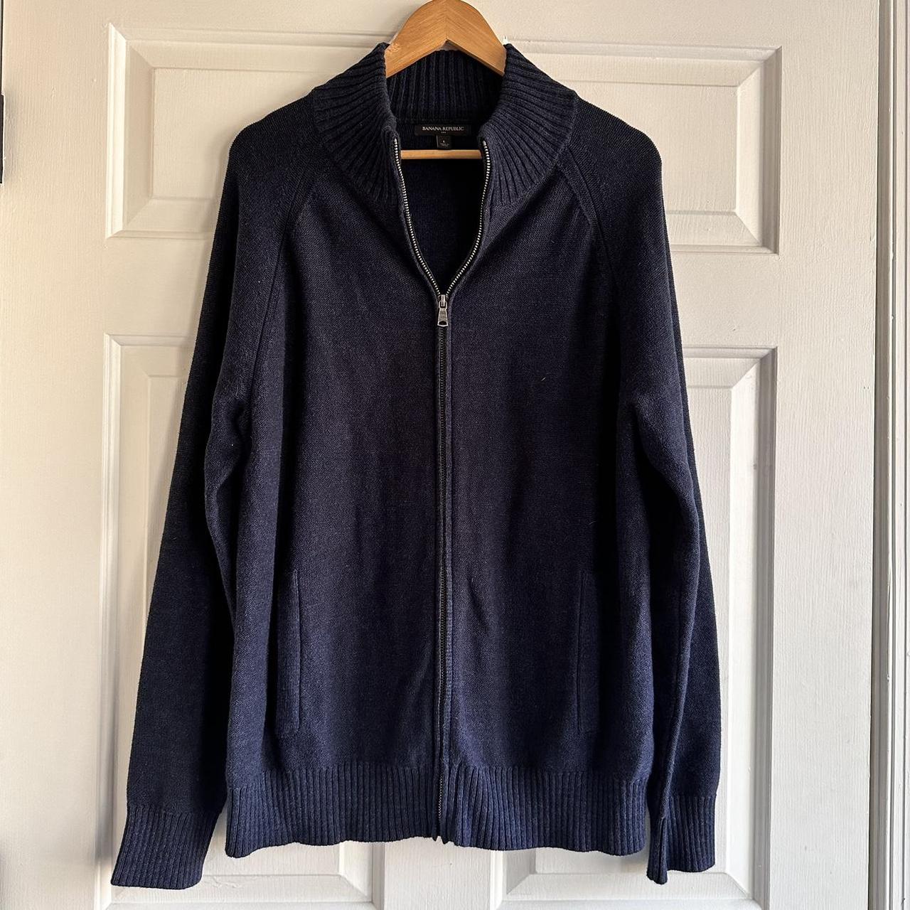 Banana Republic Navy Blue Contrast Stitching Belted Long Line shops Cardigan Sweater