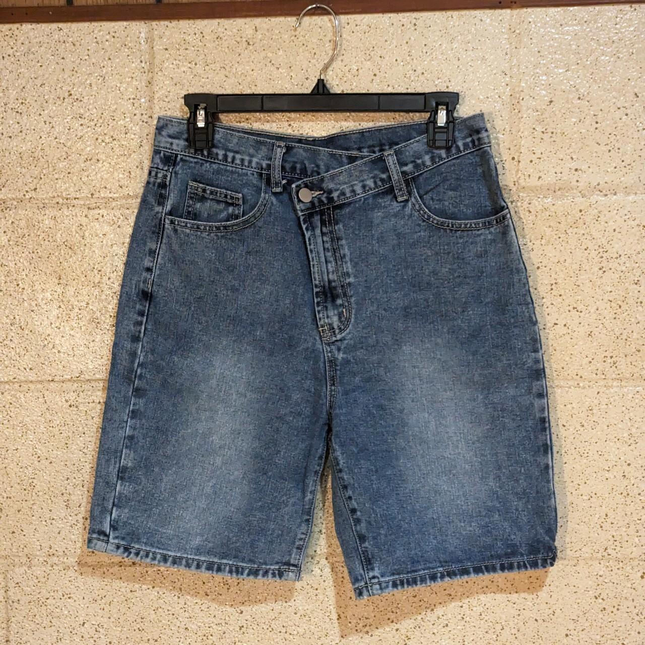 Cider asymmetric denim shorts Size M true to size... Depop