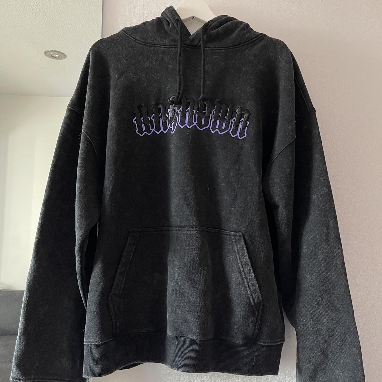 Unknown London Men's Black and Purple Hoodie | Depop