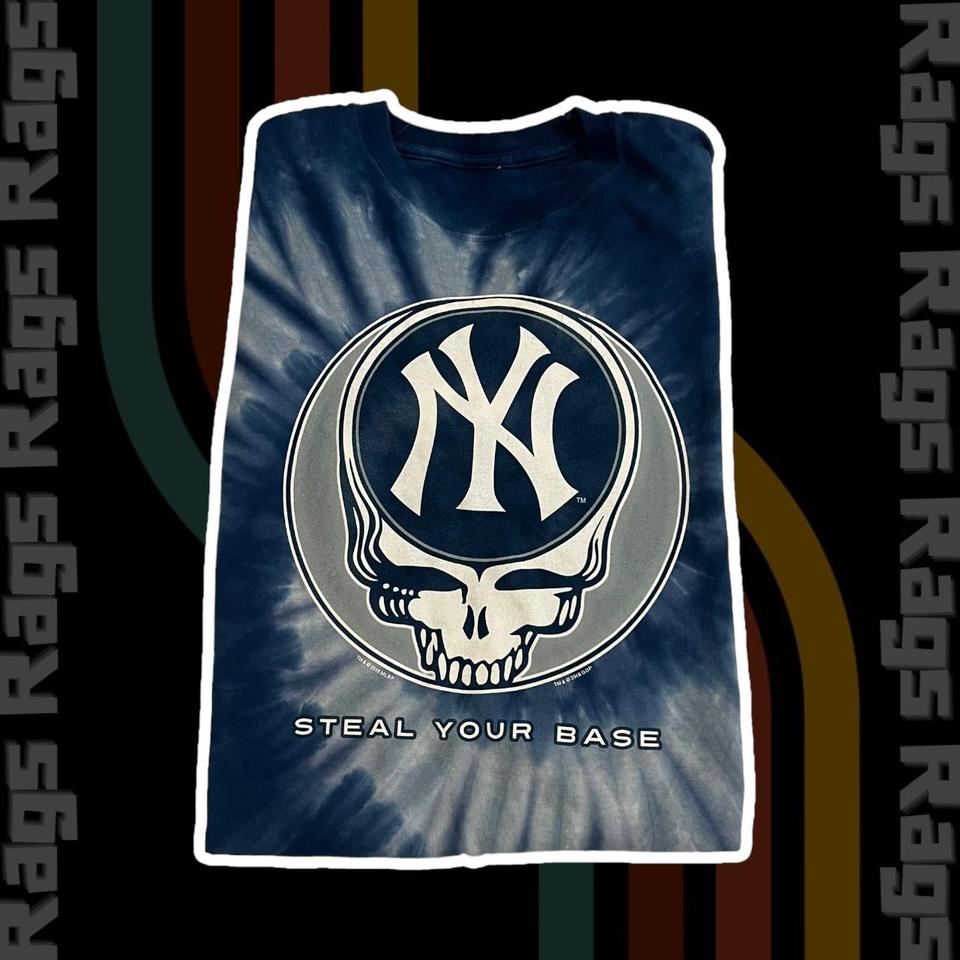 New York yankees split tie dye tee. Liquid blue. - Depop