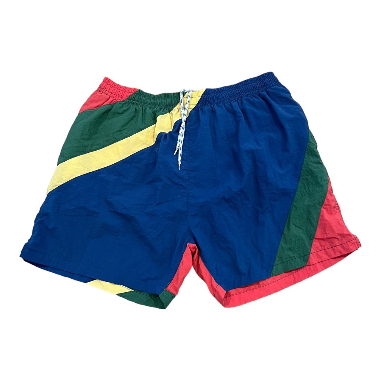 Vintage Colorful Primary Color Block Swim Trunks Sz Depop