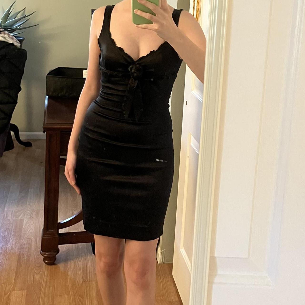 Black shiny satin bodycon evening dress Labeled an... - Depop