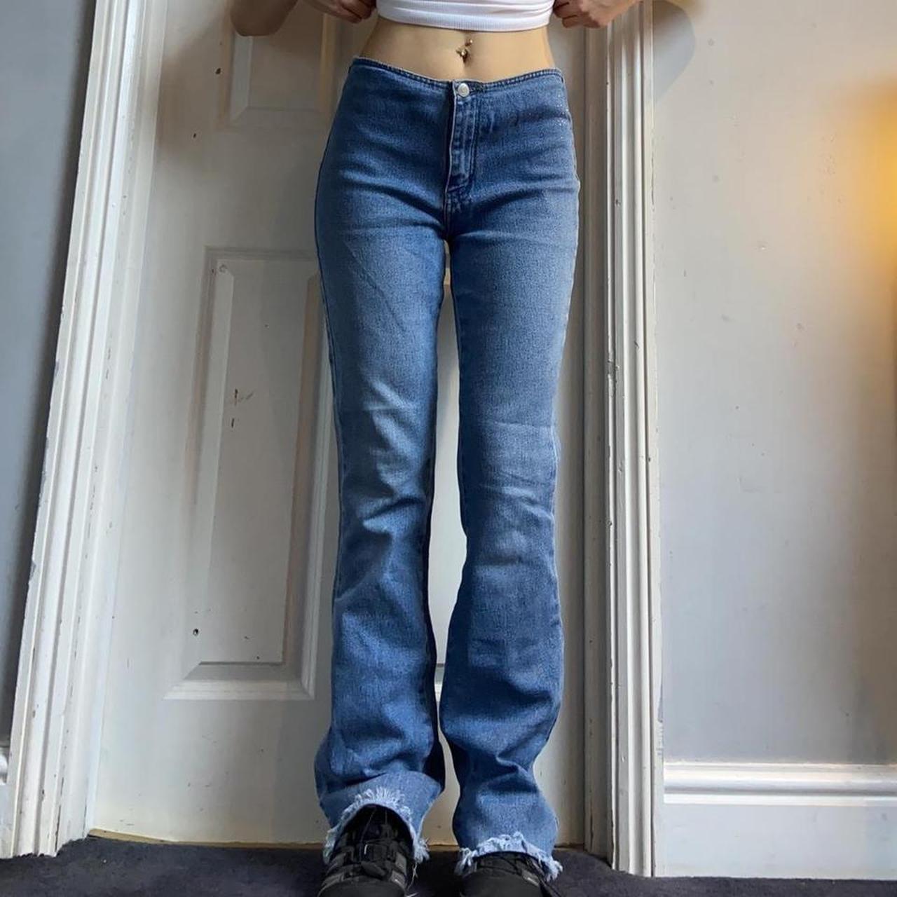 Vintage raw hem flared jeans with rhinestone... - Depop