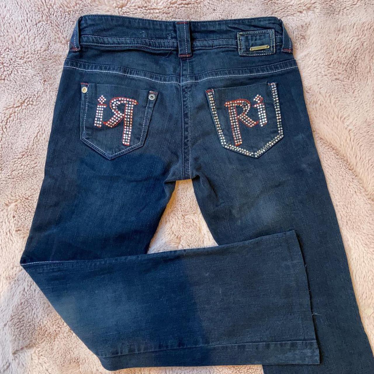 Vintage River Island navy blue jeans/trousers red... - Depop