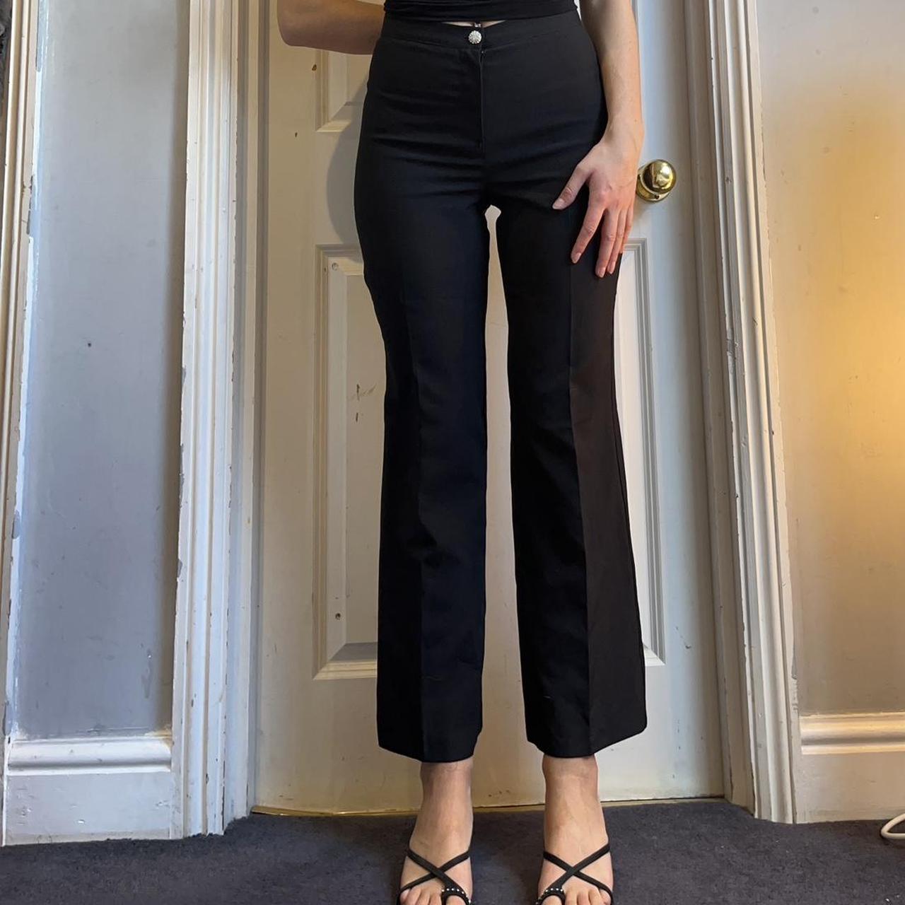 Vintage black flared cropped/capri trousers Suiting... - Depop