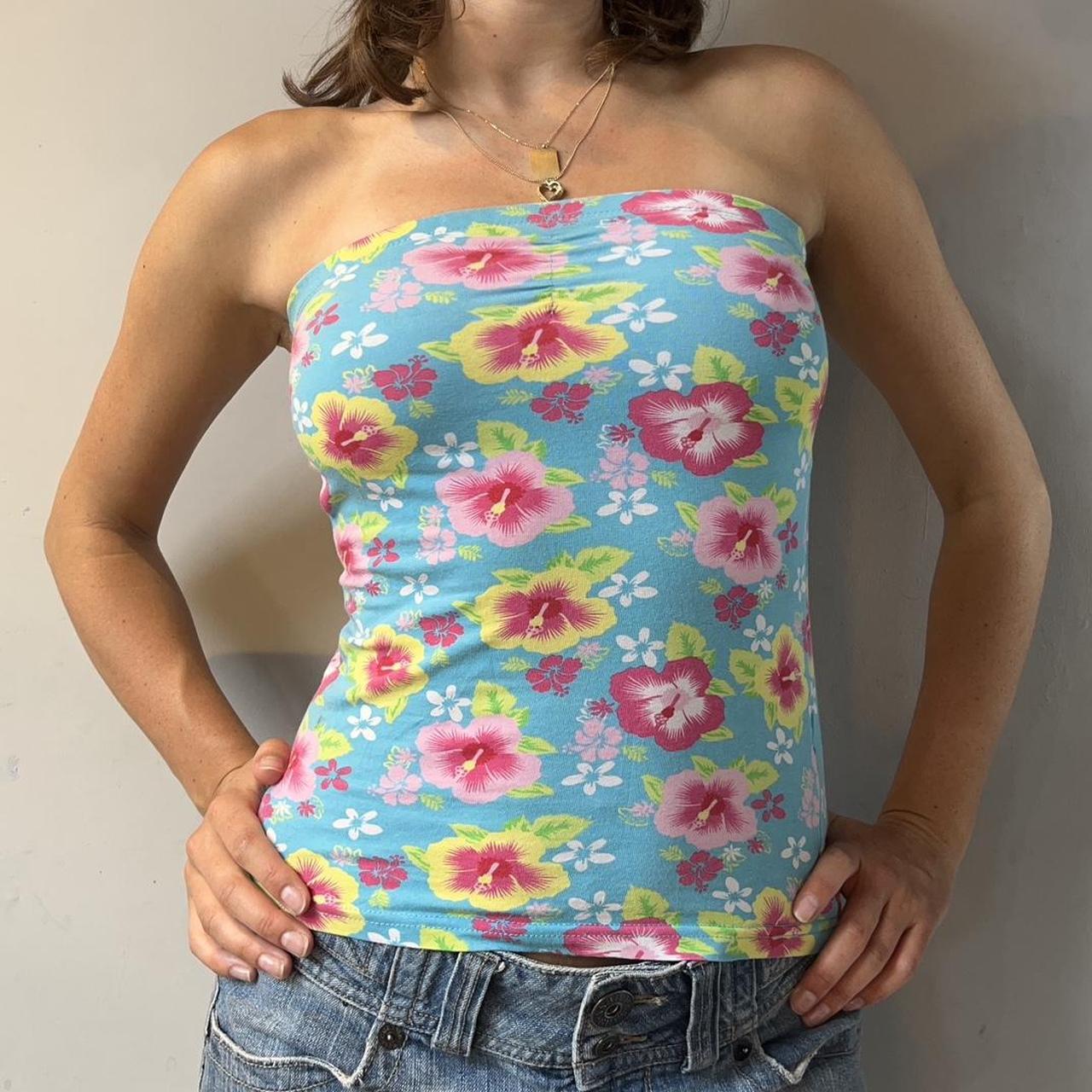 Vintage floral boob tube/strapless top, Blue with...