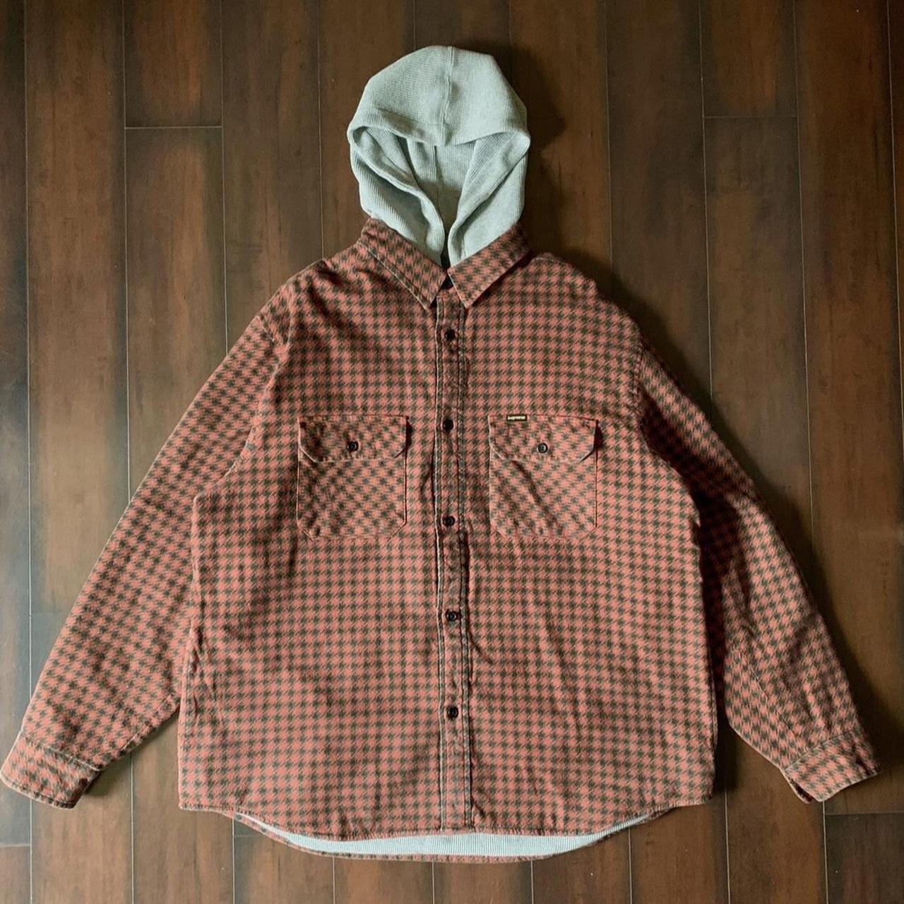 Supreme FW22 Houndstooth Flannel Hooded Shirt in... - Depop