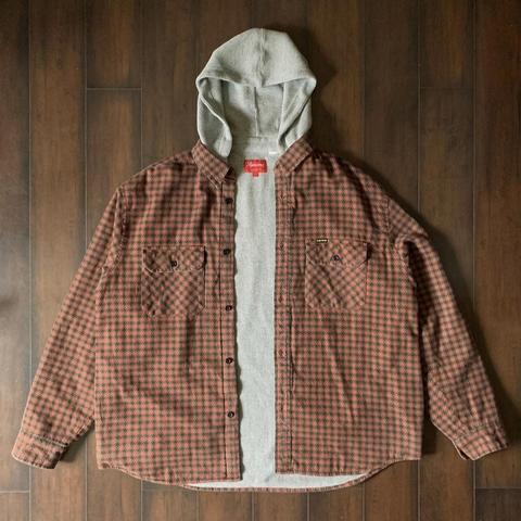 Supreme FW22 Houndstooth Flannel Hooded Shirt in... - Depop