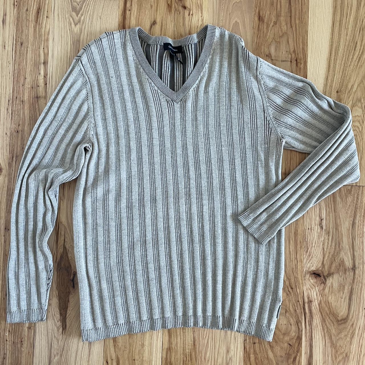 Calvin Klein ribbed sweater grey with contrasting... - Depop