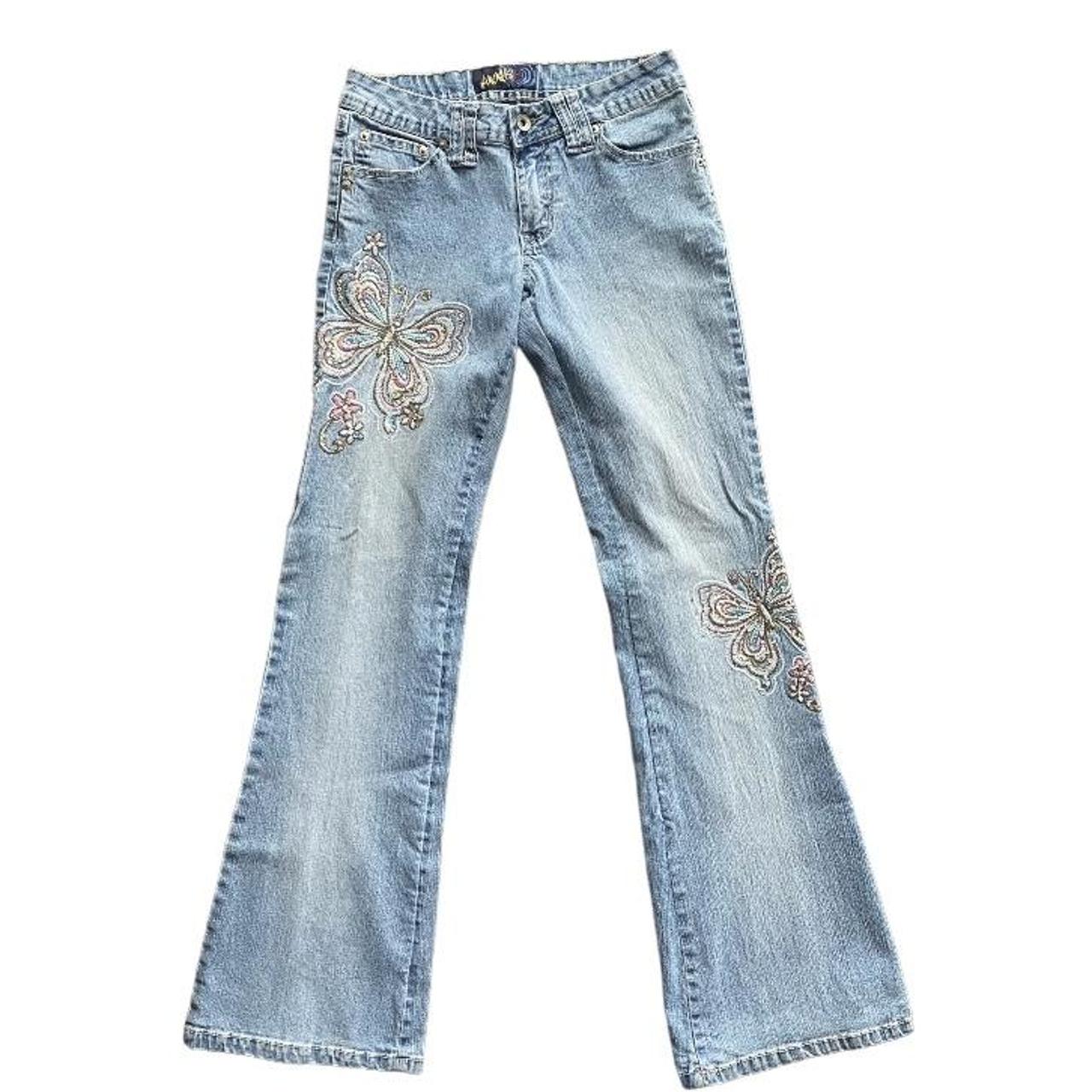 Y2k Butterfly bedazzled flare jeans🦋 omgg i love... - Depop