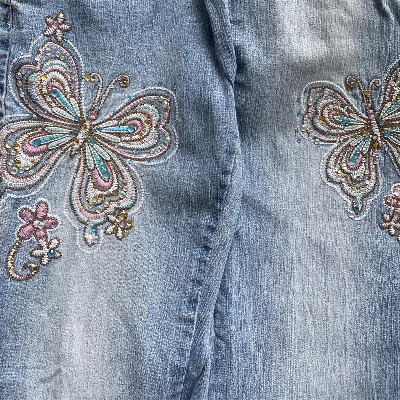 Y2k Butterfly bedazzled flare jeans🦋 omgg i love... - Depop