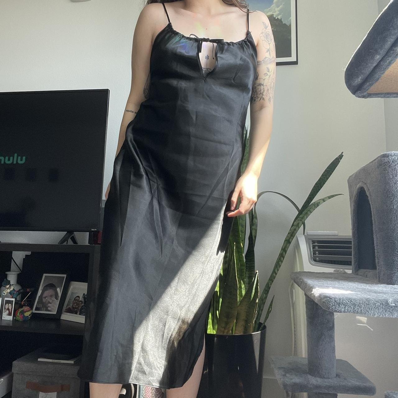 Black silk midi slip dress with an adjustable - Depop