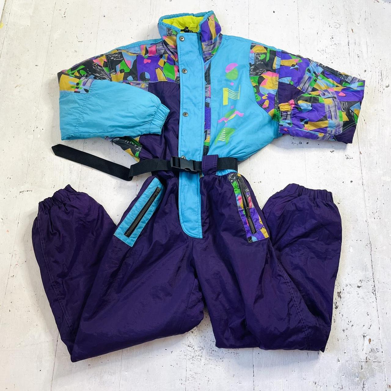 Vintage 80s snowsuit, ski suit, colour block,... - Depop