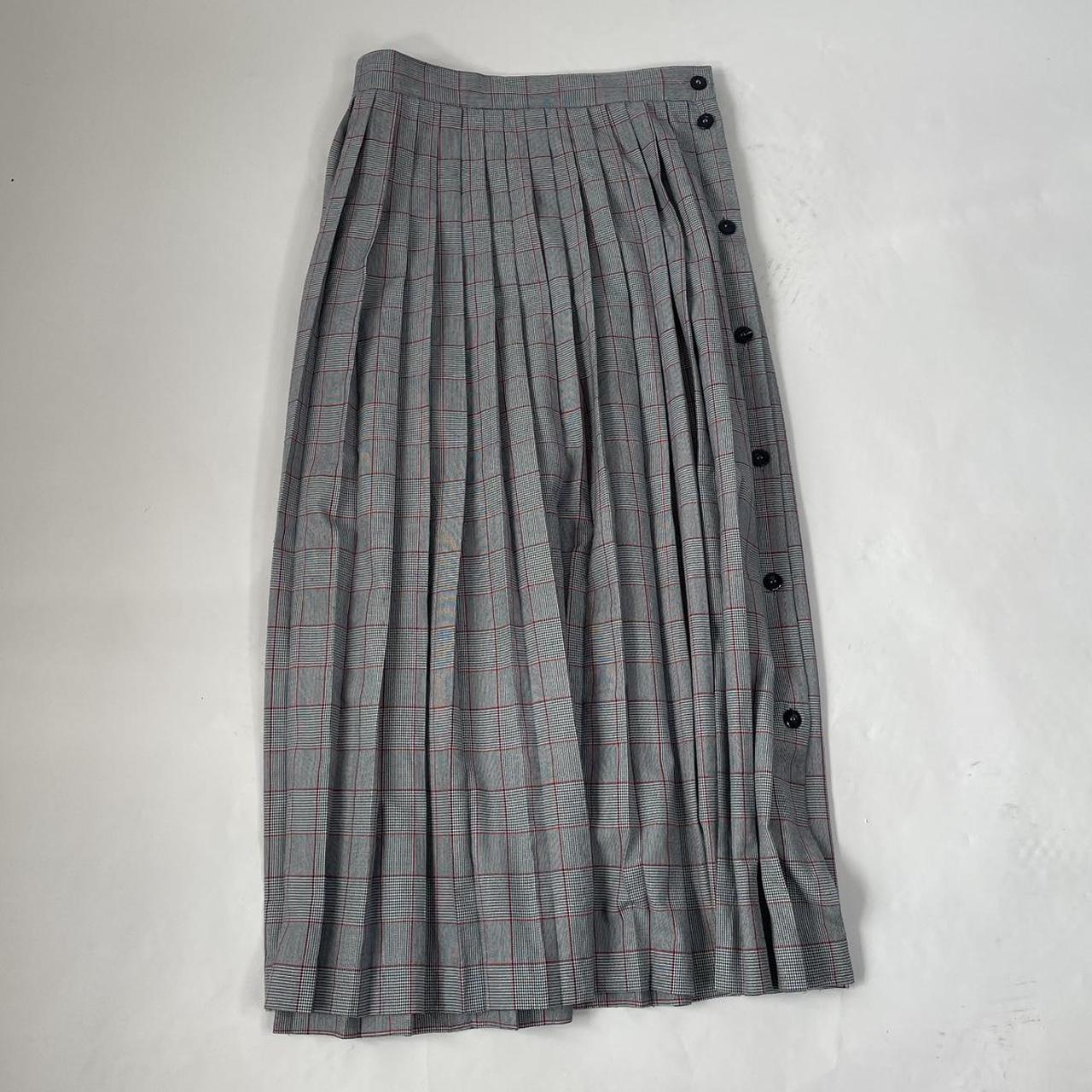 Vintage 90s pleat check midi skirt. High waist... - Depop