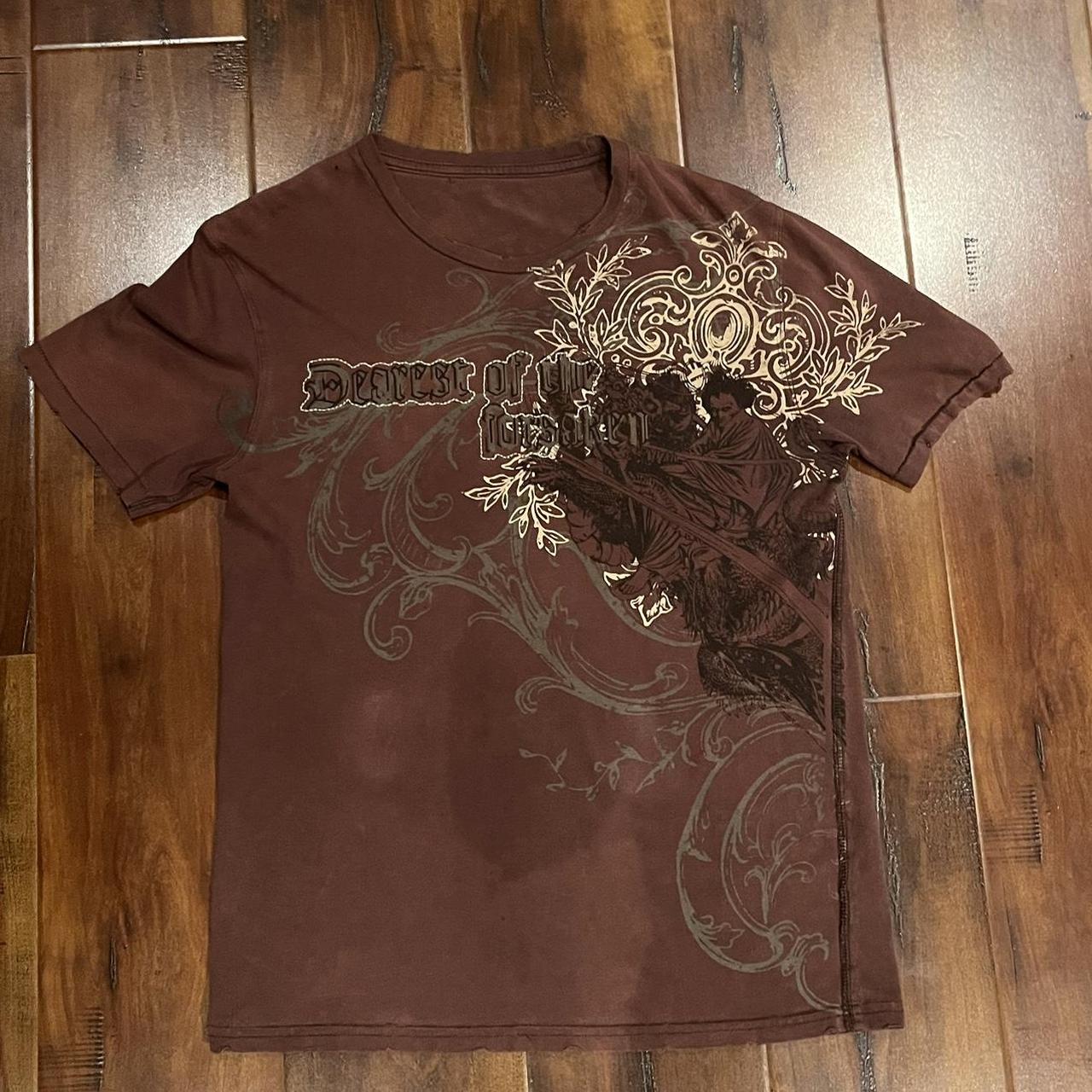 Affliction Brown Tee Good condition but small hole... - Depop