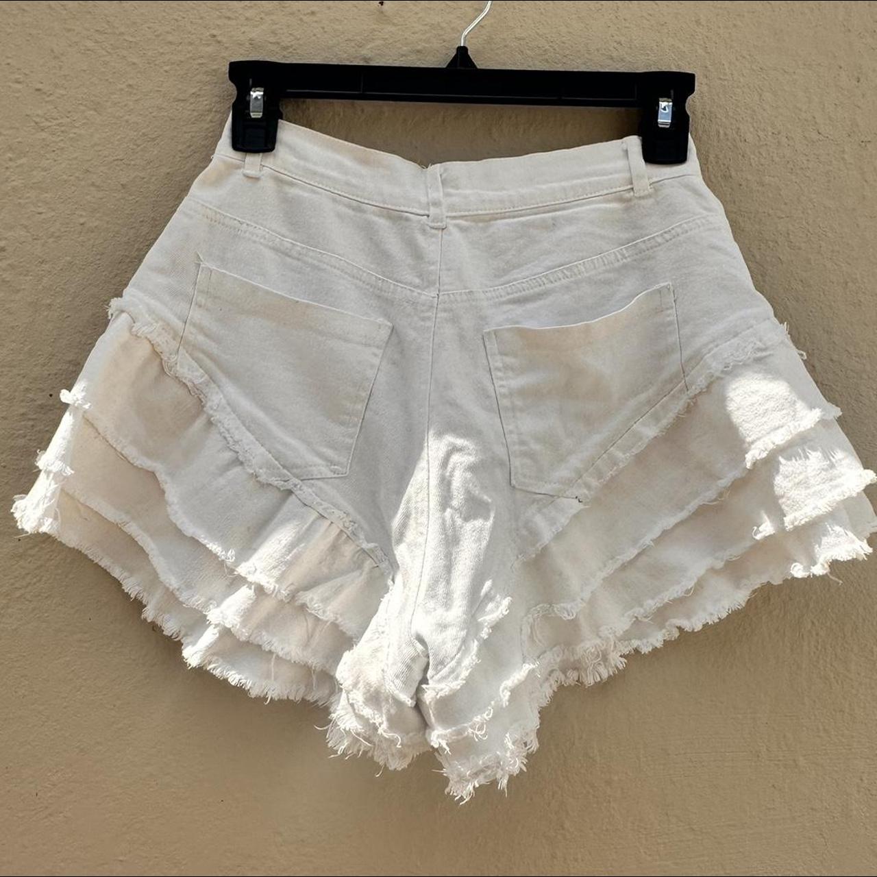 white tiered high waisted shorts super flattering &... - Depop