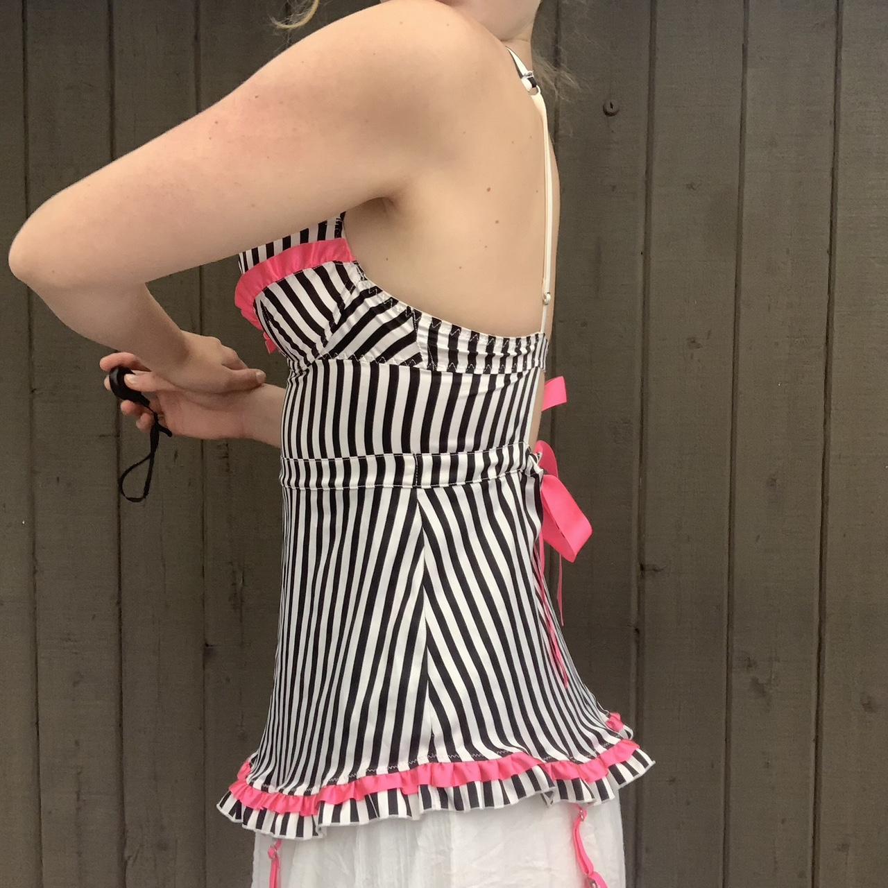 Deadstock coqette sexy y2k pink pinstriped corset... - Depop