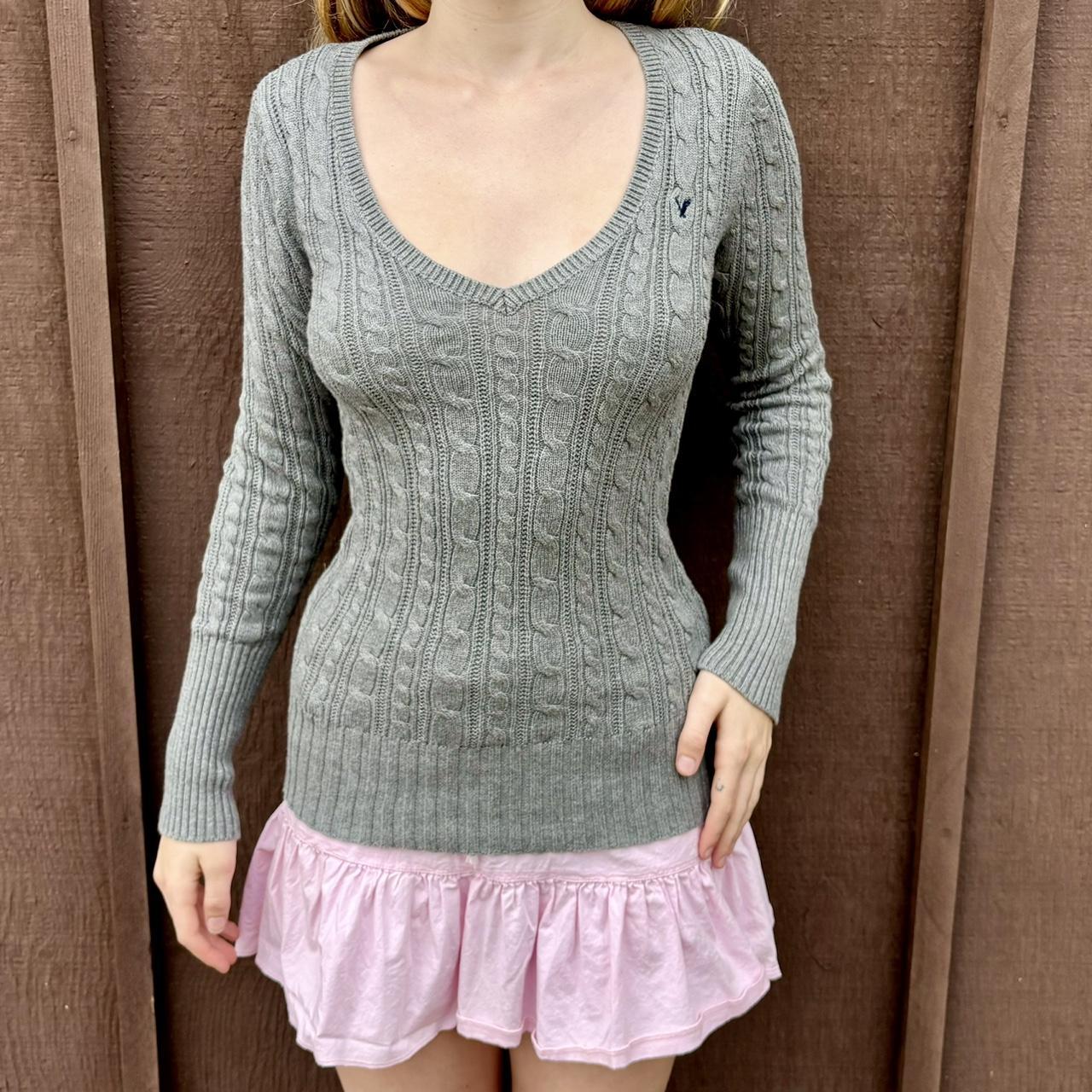 2000s coquette grey knit long sleeve brand... - Depop