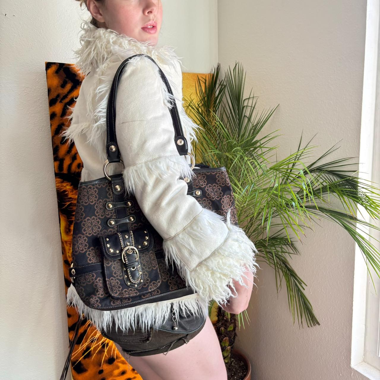 vintage y2k 90s coquette gyaru white fur bebe... Depop