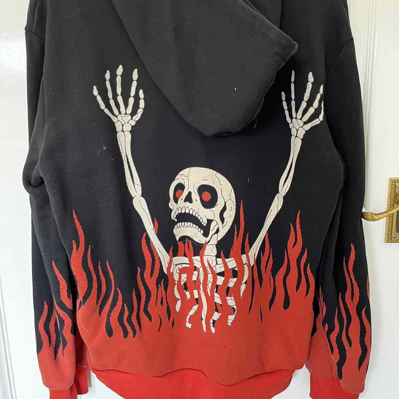 Cool Shirtz “you died” skeleton flame hoodie, size... Depop