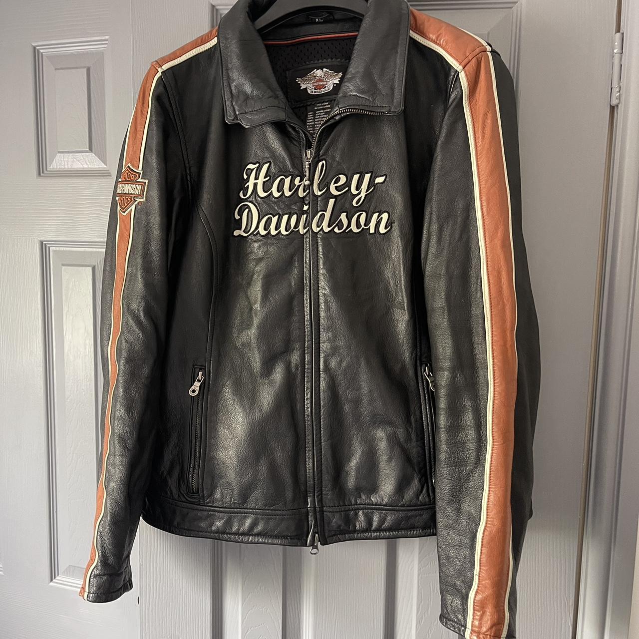 Orange and black harley davidson leather jacket hotsell