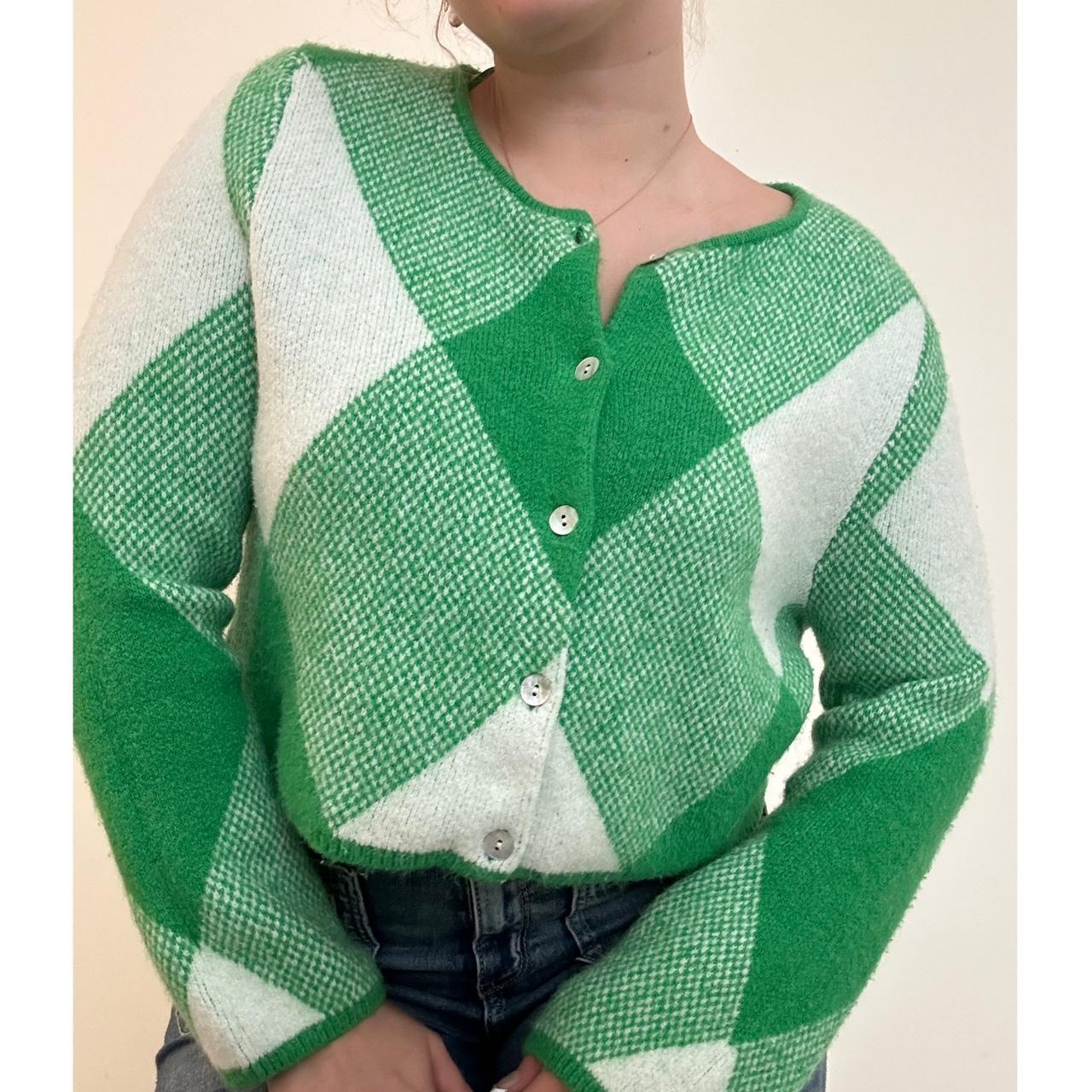 ZARA Green Checkered Button Up Sweater💋, Size:
