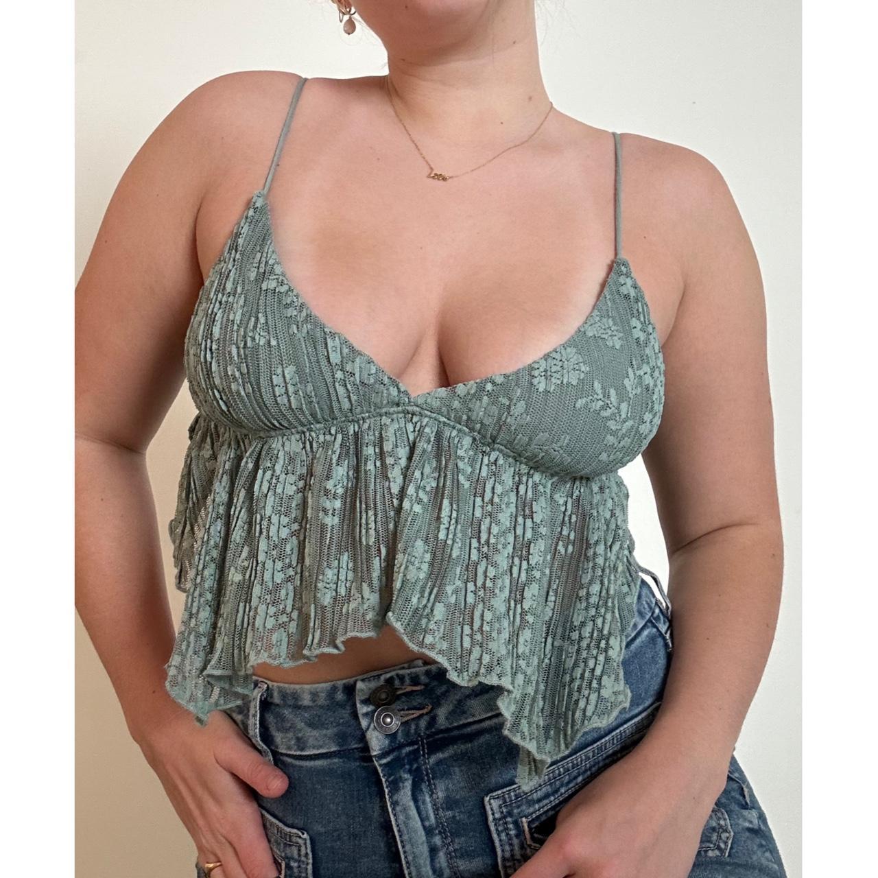 Urban Outfitters Lace Peplum Cami Top Ecote Elise Jacquard Lace