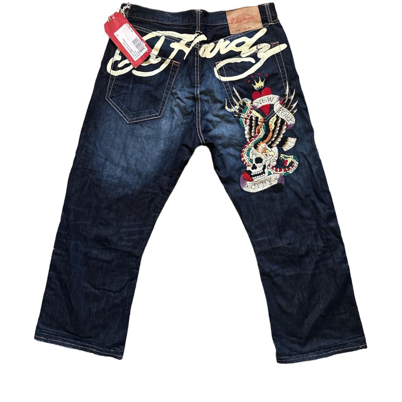 Ed Hardy Skull Jeans Size: 36 x 32 Condition: 10/10... - Depop