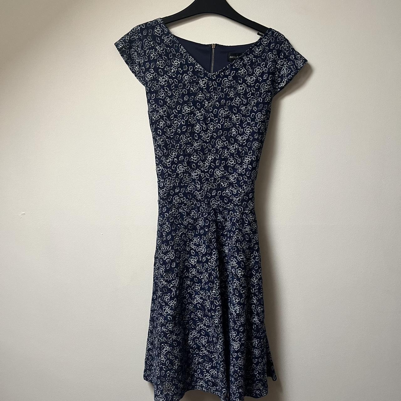 Dark blue flower-print skater dress Mesh outer layer... - Depop