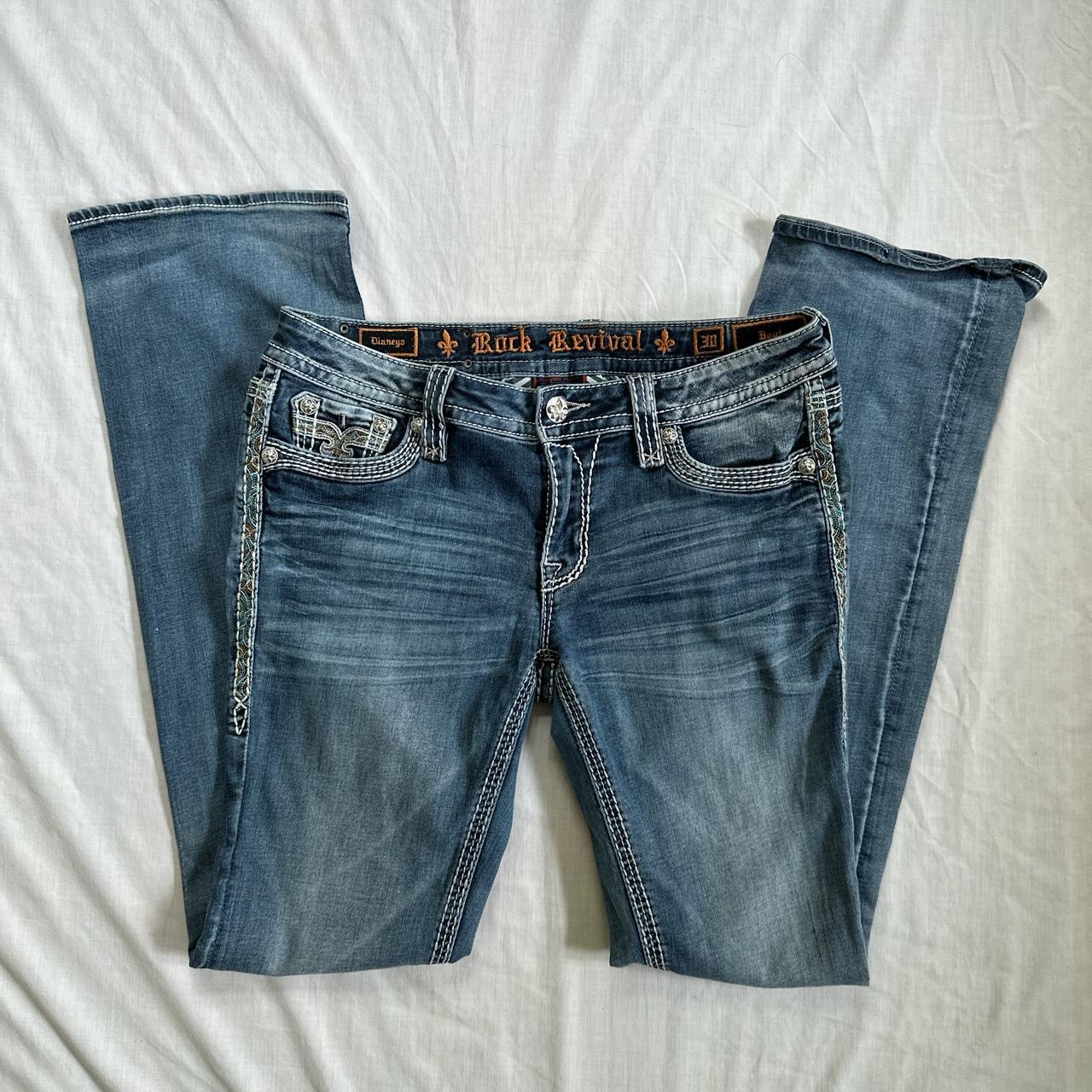 Y2K Rock Revival mcbling denim bootcut jeans with... - Depop