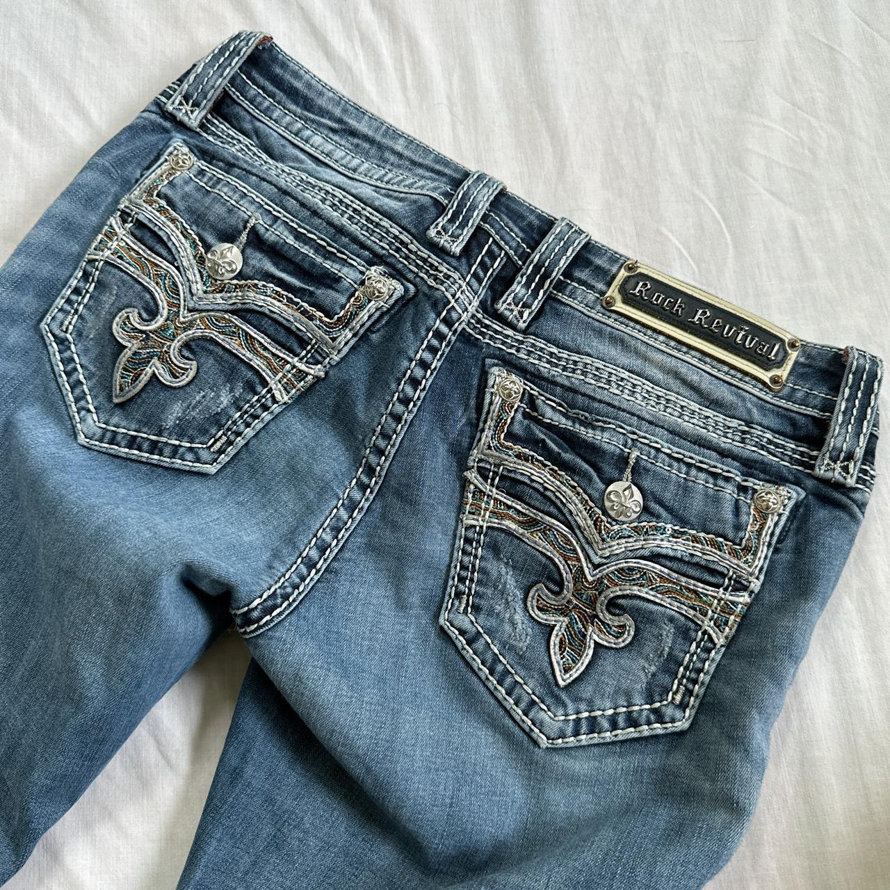 Y2K Rock Revival mcbling denim bootcut jeans with... - Depop