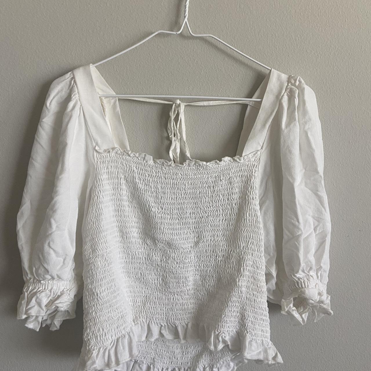 white coquette stretchy ruched blouse... - Depop