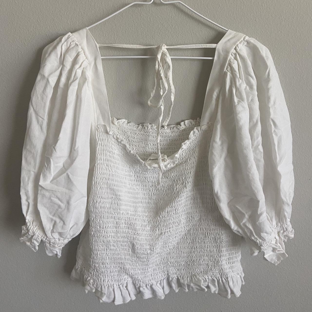 white coquette stretchy ruched blouse... - Depop
