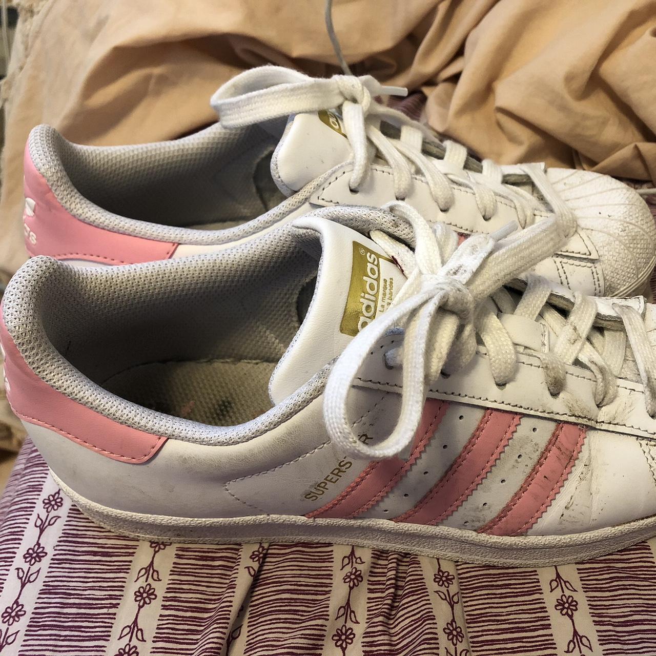 Adidas Women's Pink and White Trainers | Depop