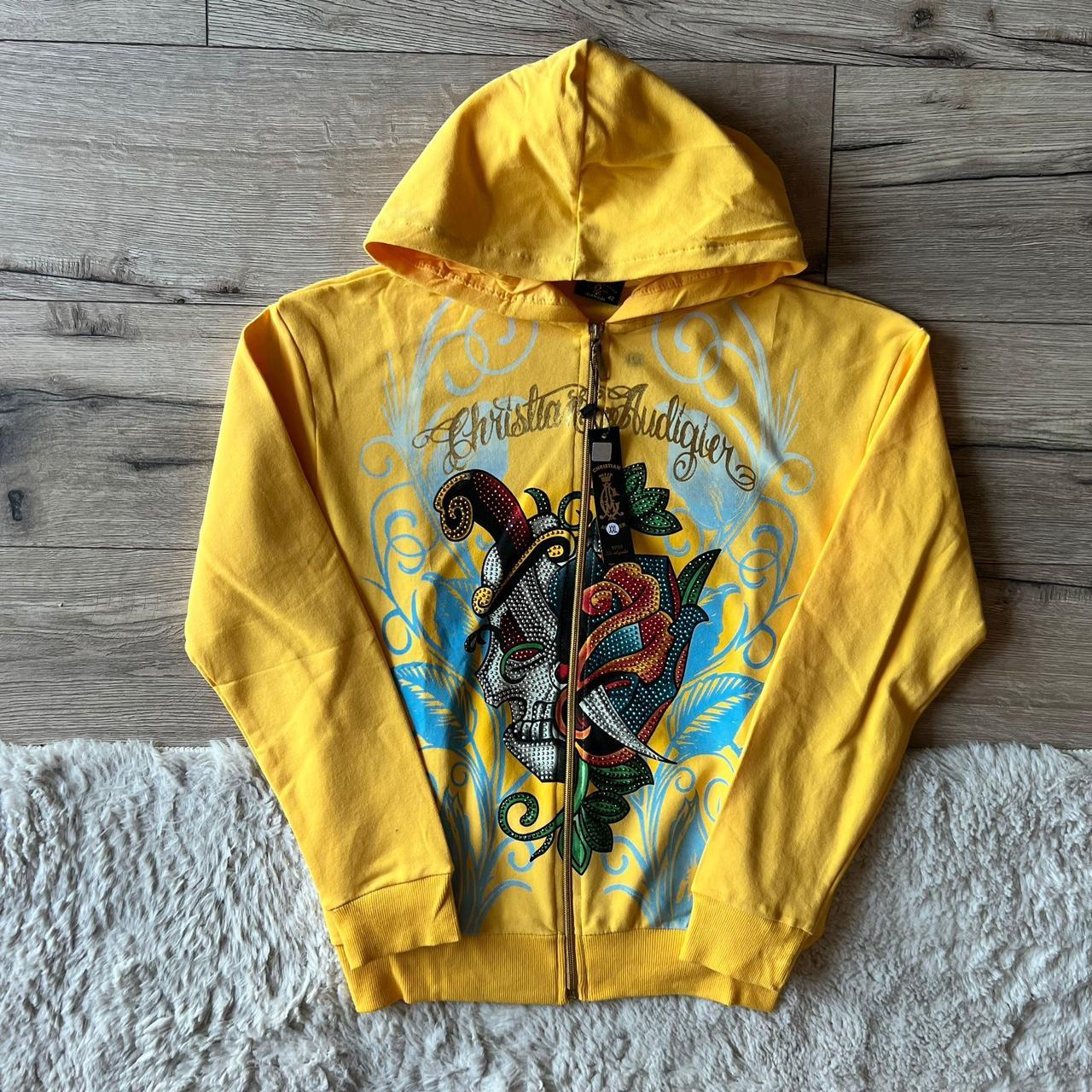 Ed Hardy Mens Yellow Hoodie Depop