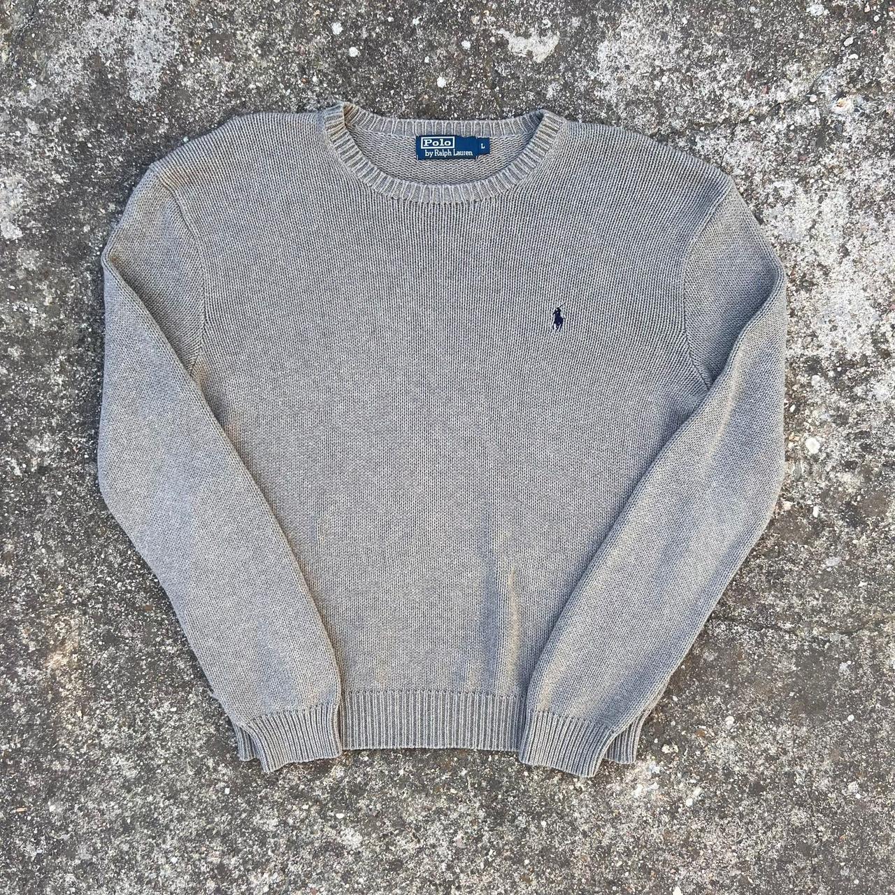 Ralph Lauren Vintage 90s Heavy Sweater Jumper Grey... - Depop